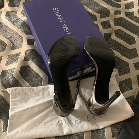 Stuart Weitzman Nudistsong Sandals 100mm Pewter Glass - Picture 4 of 7